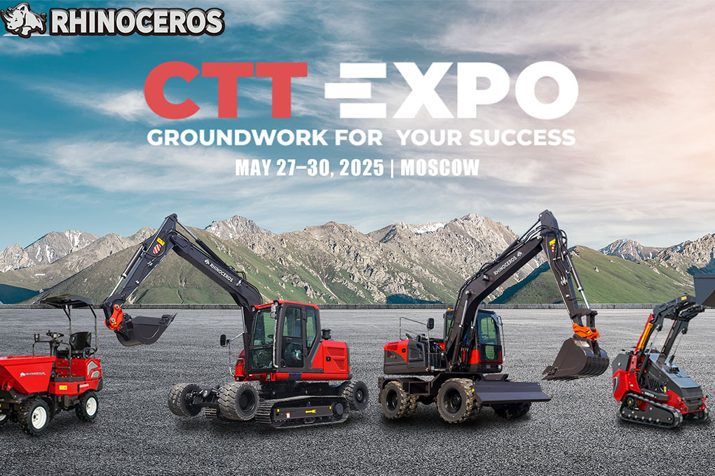 Rhinoceros Excavators booth visual for CTT Expo Moscow 2025 — Pavilion 1, Hall 4, Booth 4-110